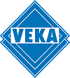 Logo VEKA Bleu: Identification de Marque et Design Logo VEKA bleu et blanc, centré dans une forme de diamant ou losange composée de cadres concentriques bleus sur fond noir.